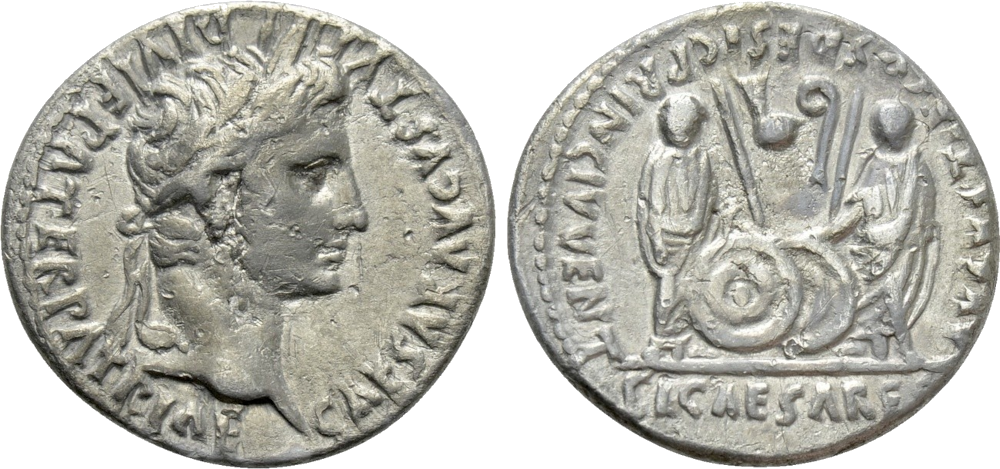 Augustus denarius fra 2.f.Kr. - 4 e.Kr.